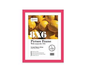 Almost Frameless 8x6 Bright Pink Picture Frame With Mount for 7x5 Print, Poster or Photo Poster, Photo, Artwork, or Print. Thin Edge Slim Frame Portrait and Landscape Display with Wall Hooks