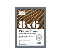 Almost Frameless 8x6 Grey Picture Frame 8"x6"(20.3x15.2cm) Poster, Photo, Artwork, or Print. Thin Edge Slim Frame Portrait and Landscape Display with Wall Hooks