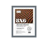 Almost Frameless 8x6 Grey Picture Frame With Mount for 7x5 Print, Poster or Photo Poster, Photo, Artwork, or Print. Thin Edge Slim Frame Portrait and Landscape Display with Wall Hooks