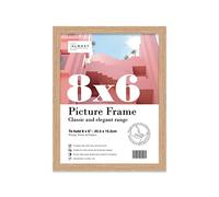 Almost Frameless 8x6 Oak Picture Frame 8"x6"(20.3x15.2cm) Poster, Photo, Artwork, or Print. Thin Edge Slim Frame Portrait and Landscape Display with Wall Hooks