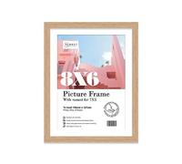 Almost Frameless 8x6 Oak Picture Frame With Mount for 7x5 Print, Poster or Photo Poster, Photo, Artwork, or Print. Thin Edge Slim Frame Portrait and Landscape Display with Wall Hooks