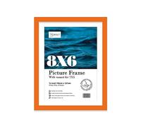 Almost Frameless 8x6 Orange Picture Frame With Mount for 7x5 Print, Poster or Photo Poster, Photo, Artwork, or Print. Thin Edge Slim Frame Portrait and Landscape Display with Wall Hooks