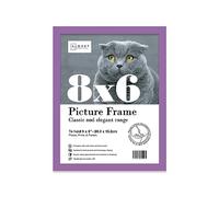 Almost Frameless 8x6 Purple Picture Frame 8"x6"(20.3x15.2cm) Poster, Photo, Artwork, or Print. Thin Edge Slim Frame Portrait and Landscape Display with Wall Hooks