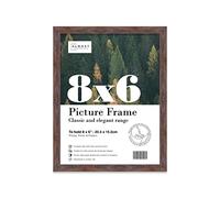 Almost Frameless 8x6 Walnut Picture Frame 8"x6"(20.3x15.2cm) Poster, Photo, Artwork, or Print. Thin Edge Slim Frame Portrait and Landscape Display with Wall Hooks
