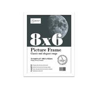 Almost Frameless 8x6 White Picture Frame 8"x6"(20.3x15.2cm) Poster, Photo, Artwork, or Print. Thin Edge Slim Frame Portrait and Landscape Display with Wall Hooks