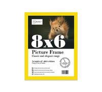 Almost Frameless 8x6 Yellow Picture Frame 8"x6"(20.3x15.2cm) Poster, Photo, Artwork, or Print. Thin Edge Slim Frame Portrait and Landscape Display with Wall Hooks