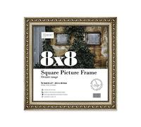 Almost Frameless 8x8 Champaign Ornate Picture Frame 8"x8" (20.3x20.3cm) Poster, Photo, Artwork, or Print. Antique Style Portrait and Landscape Display with Wall Hooks