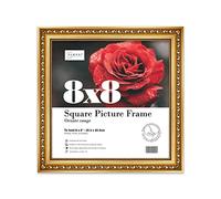 Almost Frameless 8x8 Gold Ornate Picture Frame 8"x8" (20.3x20.3cm) Poster, Photo, Artwork, or Print. Baroque Style Portrait and Landscape Display with Wall Hooks