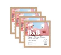 Almost Frameless 8x8 Oak Picture Frame Set of 4, Display 8x8 Picture Gallery Wall, Poster, Photo, Artwork, or Print, Oak, Square