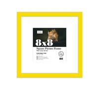 Almost Frameless 8x8 Picture Frame, Display Pictures 6x6 With Mat or 8x8 Without Mat, Wall Hanging & Free Standing Photo Frame, Yellow, 1 Pack