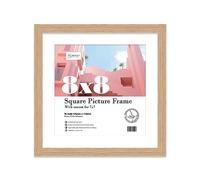 Almost Frameless 8x8 Picture Frame, Display Pictures 7x7 With Mat or 8x8 Without Mat, Wall Hanging & Free Standing Photo Frame, Oak, 1 Pack