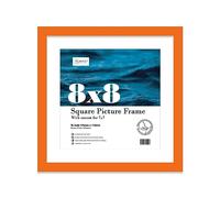 Almost Frameless 8x8 Picture Frame, Display Pictures 7x7 With Mat or 8x8 Without Mat, Wall Hanging & Free Standing Photo Frame, Orange, 1 Pack