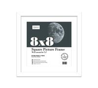 Almost Frameless 8x8 Picture Frame, Display Pictures 7x7 With Mat or 8x8 Without Mat, Wall Hanging & Free Standing Photo Frame, White, 1 Pack