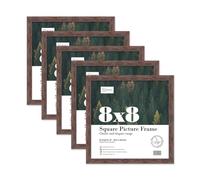 Almost Frameless 8x8 Walnut Picture Frame Set of 5, Display 8x8 Picture Gallery Wall, Poster, Photo, Artwork, or Print, Walnut, Square
