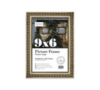 Almost Frameless 9x6 Champaign Ornate Picture Frame 9"x6"(22.9x15.2cm) Poster, Photo, Artwork, or Print. Elegant Style Portrait and Landscape Display with Wall Hooks