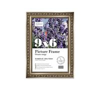 Almost Frameless 9x6 Gunmetal Ornate Picture Frame 9"x6"(22.9x15.2cm) Poster, Photo, Artwork, or Print. Shabby Chic Style Portrait and Landscape Display with Wall Hooks