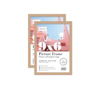 Almost Frameless 9x6 Oak Picture Frame Set of 2, Display 9x6 Picture Gallery Wall, Poster, Photo, Artwork, or Print, Yellow