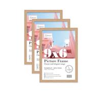 Almost Frameless 9x6 Oak Picture Frame Set of 3, Display 9x6 Picture Gallery Wall, Poster, Photo, Artwork, or Print, Yellow