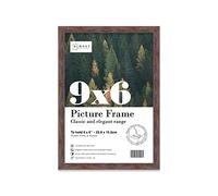 Almost Frameless 9x6 Walnut Picture Frame 9"x6"(22.9x15.2cm) Poster, Photo, Artwork, or Print. Thin Edge Slim Frame Portrait and Landscape Display with Wall Hooks