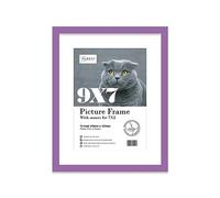 Almost Frameless 9x7 Purple Picture Frame With Mount for 7x5 Print, Poster or Photo Poster, Photo, Artwork, or Print. Thin Edge Slim Frame Portrait and Landscape Display with Wall Hooks
