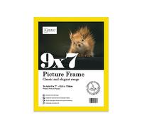 Almost Frameless 9x7 Yellow Picture Frame 9"x7"(26.2x22.2cm) Poster, Photo, Artwork, or Print. Thin Edge Slim Frame Portrait and Landscape Display with Wall Hooks