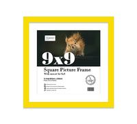 Almost Frameless 9x9 Picture Frame, Display Pictures 8x8 With Mat or 9x9 Without Mat, Wall Hanging & Free Standing Photo Frame, Yellow, 1 Pack