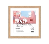 Almost Frameless 9x9 Picture Frame, Display Pictures 8x8 With Mat or 9x9 Without Mat, Wall Hanging & Free Standing Photo Frame, Oak, 1 Pack
