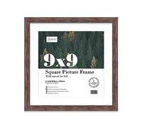 Almost Frameless 9x9 Picture Frame, Display Pictures 8x8 With Mat or 9x9 Without Mat, Wall Hanging & Free Standing Photo Frame, Walnut, 1 Pack
