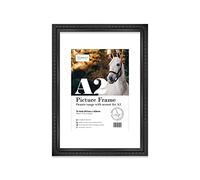 Almost Frameless A2 Black Ornate Picture Frame With White Mount for A3 (29.7 x 42cm - 11.7 x 16.5in) Poster, Photo, Artwork, or Print. Antique Style Portrait and Landscape Display with Wall Hooks