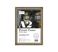 Almost Frameless A2 Champaign Ornate Picture Frame Fits A2 (42 x 59.4cm - 16.5 x 23.4in) Poster, Photo, Artwork, or Print. Baroque Style Portrait and Landscape Display with Wall Hooks