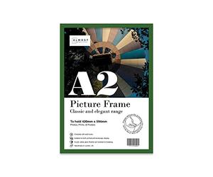 Almost Frameless A2 Green Picture Frame, Fits A2 (42 x 59.4cm - 16.5 x 23.4in) Poster, Photo, or Print. Portrait and Horizontal Wall Hooks