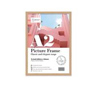 Almost Frameless A2 Oak Picture Frame Fits A2 (42 x 59.4cm - 16.5 x 23.4in) Poster, Photo, Artwork, or Print. Thin Edge Slim Frame Portrait and Landscape Display with Wall Hooks