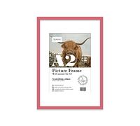 Almost Frameless A2 Pink Picture Frame With White Mount for A3 (29.7 x 42cm - 11.7 x 16.5in) Print, Photo, or Poster. Portrait and Horizontal Wall Hooks