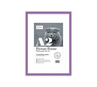 Almost Frameless A2 Purple Picture Frame With White Mount for A3 (29.7 x 42cm - 11.7 x 16.5in) Print, Photo, or Poster. Portrait and Horizontal Wall Hooks