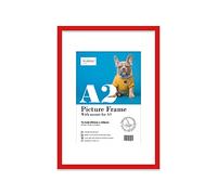 Almost Frameless A2 Red Picture Frame With White Mount for A3 (29.7 x 42cm - 11.7 x 16.5in) Print, Photo, or Poster. Portrait and Horizontal Wall Hooks