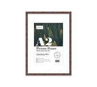 Almost Frameless A2 Walnut Picture Frame With Mount for A3 (29.7 x 42cm - 11.7 x 16.5in) Poster, Photo, Artwork, or Print. Thin Edge Slim Frame Portrait and Landscape Display with Wall Hooks