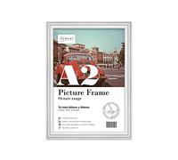 Almost Frameless A2 White Ornate Picture Frame Fits A2 (42 x 59.4cm - 16.5 x 23.4in) Poster, Photo, Artwork, or Print. Antique Style Portrait and Landscape Display with Wall Hooks