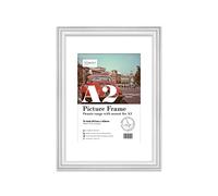 Almost Frameless A2 White Ornate Picture Frame With White Mount for A3 (29.7 x 42cm - 11.7 x 16.5in) Poster, Photo, Artwork, or Print. Baroque Style Portrait and Landscape Display with Wall Hooks