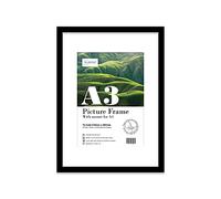 Almost Frameless A3 Black Picture Frame With White Mount for A4 (21 x 29.7cm -8.3 x 11.7in) Print, Photo, or Poster. Portrait and Horizontal Wall Hooks