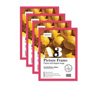Almost Frameless A3 Bright Pink Picture Frame Set of 4, Display A3 Picture Gallery Wall, Poster, Photo, Artwork, or Print, Bright Pink