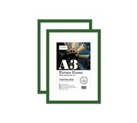 Almost Frameless A3 Green Picture Frame Set of 2, Display A4 Pictures with Mount or A5 Without Mount Gallery Wall, Poster, Photo, Artwork, or Print, Green