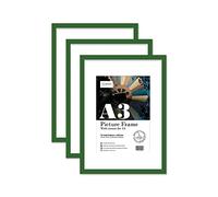 Almost Frameless A3 Green Picture Frame Set of 3, Display A4 Pictures with Mount or A5 Without Mount Gallery Wall, Poster, Photo, Artwork, or Print, Green