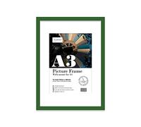 Almost Frameless A3 Green Picture Frame With White Mount for A4 (21 x 29.7cm -8.3 x 11.7in) Print, Photo, or Poster. Portrait and Horizontal Wall Hooks