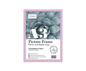Almost Frameless A3 Lilac Picture Frame, Fits A3 (29.7 x 42cm - 11.7 x 16.5in) Poster, Photo, or Print. Portrait and Horizontal Wall Hooks