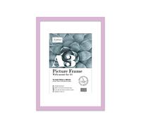 Almost Frameless A3 Lilac Picture Frame With White Mount for A4 (21 x 29.7cm -8.3 x 11.7in) Print, Photo, or Poster. Portrait and Horizontal Wall Hooks