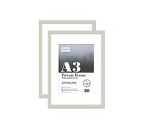 Almost Frameless A3 Mint Green Picture Frame Set of 2, Display A4 Pictures with Mount or A5 Without Mount Gallery Wall, Poster, Photo, Artwork, or Print, Mint Green