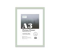 Almost Frameless A3 Mint Green Picture Frame With Mount for A4 (21 x 29.7cm -8.3 x 11.7in) Poster, Photo, Artwork, or Print. Thin Edge Slim Frame Portrait and Landscape Display with Wall Hooks
