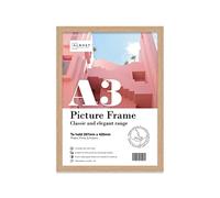 Almost Frameless A3 Oak Picture Frame Fits A3 (29.7 x 42cm - 11.7 x 16.5in) Poster, Photo, Artwork, or Print. Thin Edge Slim Frame Portrait and Landscape Display with Wall Hooks