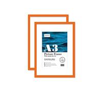 Almost Frameless A3 Orange Picture Frame Set of 2, Display A4 Pictures with Mount or A5 Without Mount Gallery Wall, Poster, Photo, Artwork, or Print, Orange