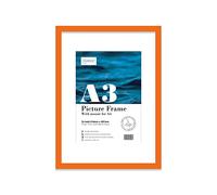 Almost Frameless A3 Orange Picture Frame With Mount for A4 (21 x 29.7cm -8.3 x 11.7in) Poster, Photo, Artwork, or Print. Thin Edge Slim Frame Portrait and Landscape Display with Wall Hooks